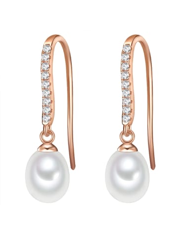Valero Pearls Perlen-Ohrhänger Sterling Silber Zirkonia Süßwasser-Zuchtperle in roségold