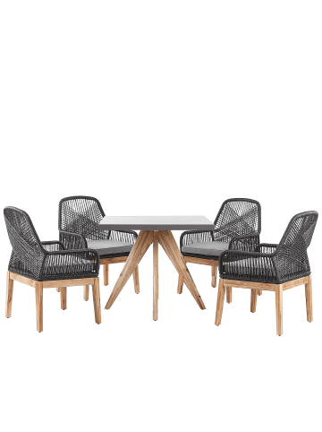 Beliani 5-tlg Gartentisch Set OLBIA in Grau/Schwarz/Braun