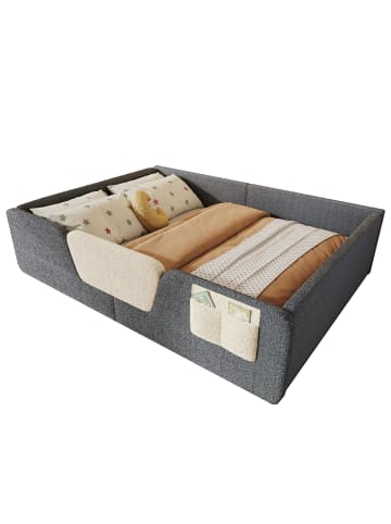 ABRIHOME Polsterbett in Grau 140x190 cm mit Sicherheitsgittern Stofftasche Samt