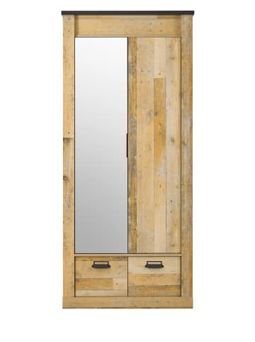 Furn.Design Kleiderschrank Used Wood hell, Grau 93 cm, Drehtürenschrank 2-türig mit Spiegel