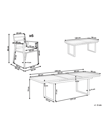 Beliani 7-tlg Gartentisch Set VALCANETTO/TAVIANO in Weiß/Grau/Braun
