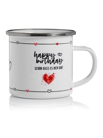 Himmelsflüsterer  Emaille-Tasse - Happy Birthday, schön dass es Dich gibt, Farbe, Weiß