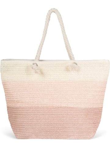 styleBREAKER Paperstroh Strandtasche in Altrose-Rose-Creme