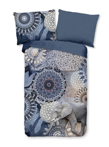 Traumschloss Comfort Flanell Bettwäsche - Meya - Mandalas mit Elefant. blau in blau