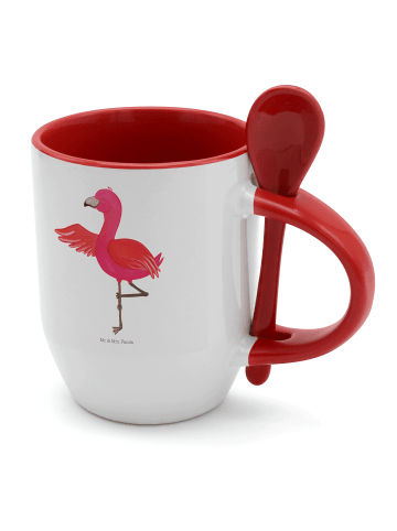 Mr. & Mrs. Panda Tasse mit Löffel Flamingo Yoga ohne Spruch in Weiß