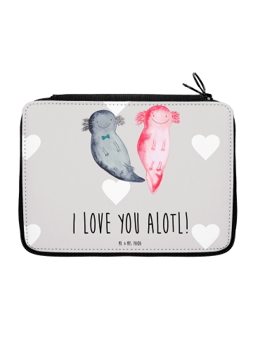 Mr. & Mrs. Panda Bleistiftetui Axolotl Liebe mit Spruch in Grau Pastell
