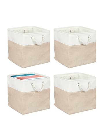 relaxdays 4 x Aufbewahrungskorb in Beige/ Weiß - (B)30 x (H)30 x (T)30 cm