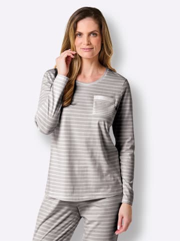 WITT WEIDEN Schlafanzug-Shirt in steingrau-weiß-geringelt
