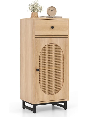 COSTWAY Nachttisch Rattan mit Schublade in Hellbraun