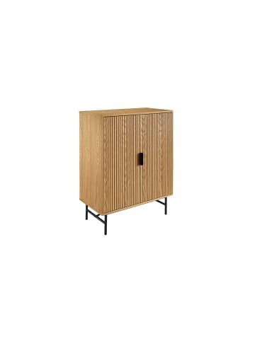 SalesFever Kommode 80 cm mit 2 Türen - Eiche Echtholzfurnier & Metallgestell in Schwarz