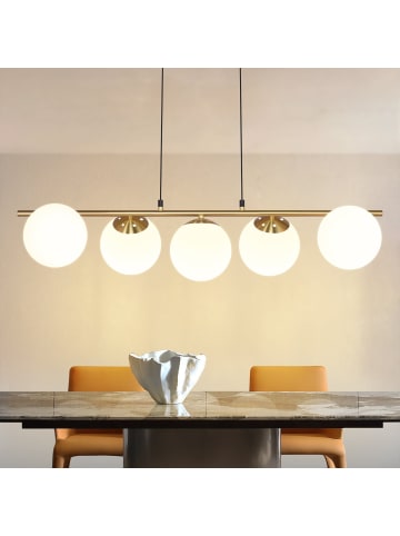 ZMH Pendelleuchte 5-flammige E27 in gold modern Glas H 150CM