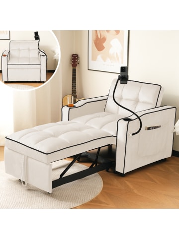 ABRIHOME Einzelschlafsofa in Beige – Ausziehbar mit Getränkehaltern, 83x167x76 cm