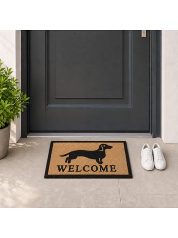 relaxdays Fußmatte "Dackel" in Natur/ Schwarz - (B)60 x (T)40 cm