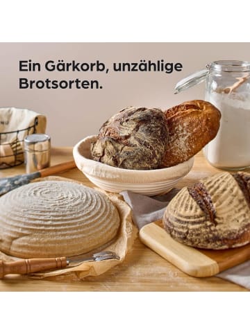 Praknu Gärkorb zum Brotbacken - Aus nachhaltigem Rattan - Rund - 25cm - Set