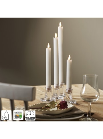 STAR Trading LED-Stabkerzen Flamme, Echtwachs, 4er-Set, weiß 