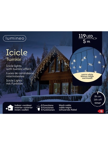 LUMINEO Lichtervorhang ICICLE TWINKLE 119 LED 5 m, schwarzes Kabel in warm weiß