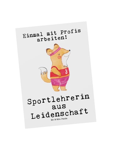 Mr. & Mrs. Panda Ansichtskarte Sportlehrerin Leidenschaft mit Sp... in Weiß
