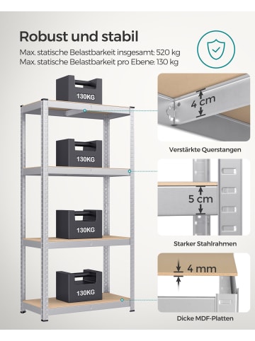 SONGMICS 2er-Set: Standregal Cozory in Silbern Hellbraun - (B)80 x (H)160 x (T)40 cm