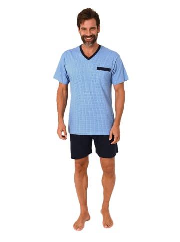 NORMANN Kurzarm Schlafanzug Pyjama Shorty in hellblau1