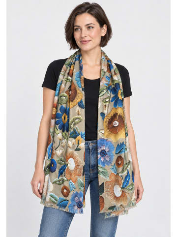 Faera Schal Blumenprint Kurze Fransen Weicher Fall in Beige