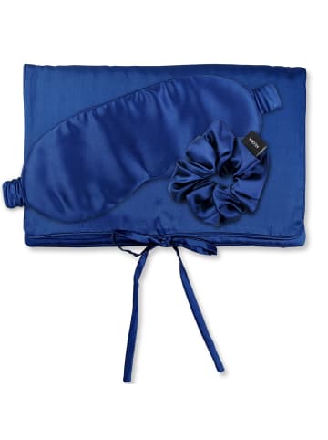 Ailoria TRAVEL SET BEAUTY M tasche, schlafmaske & scrunchie m aus seide in blau