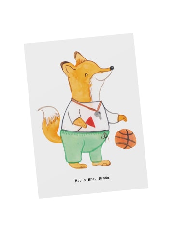 Mr. & Mrs. Panda Postkarte Basketballtrainer Herz ohne Spruch in Weiß