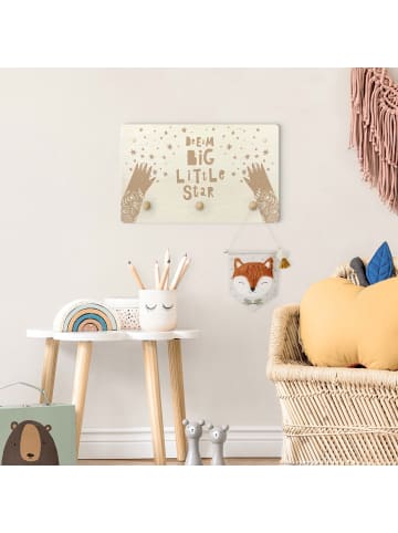 WALLART Kindergarderobe Holz - Dream Big Little Star mit Blumen Natur in Creme-Beige