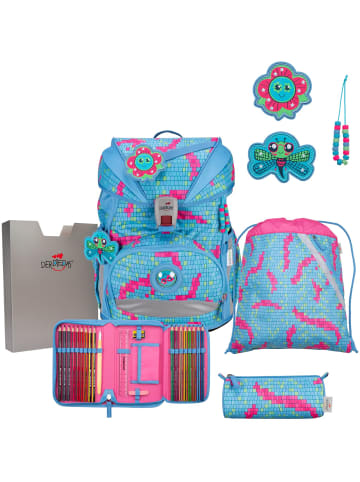 DerDieDas Schulranzen Set 5-tlg. ErgoFlex Superlight Happy Pixel in blau