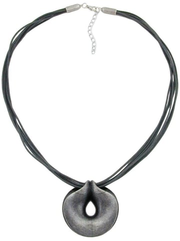 Gallay Kette 52mm Anhänger Amulett altsilberfarben Kordel grau 55cm in altsilber