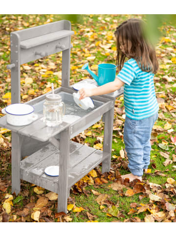 roba Kinder Matschküche Midi – wetterfeste Gartenküche aus grauem Massivholz