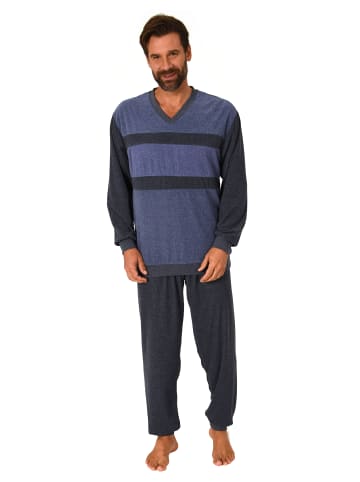 NORMANN Frottee langarm Schlafanzug Pyjama Bündchen in blau