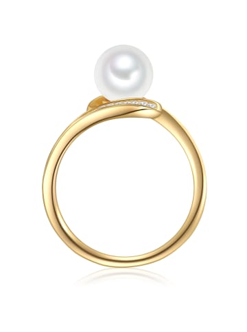 Valero Pearls Ring aus Sterling Silber mit Zirkonia Süßwasser-Zuchtperle in gelbgold