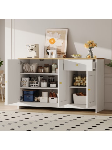 ABRIHOME Sideboard in Natur Weiß mit 3 Türen 1 Schublade 120x40x75 cm