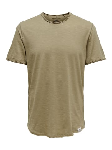 Only&Sons Langes Rundhals T-Shirt Einfarbiges Kurzarm Basic Shirt ONSBENNE in Beige