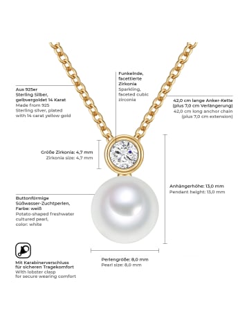 Valero Pearls Kette mit Anhänger Sterling Silber gelbgold Süßwasser-Zuchtperle weiß Zirkonia weiß in gelbgold