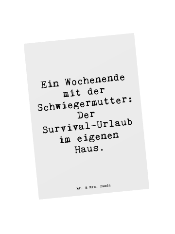 Mr. & Mrs. Panda Postkarte Schwiegermutter Abenteuer mit Spruch in Weiß