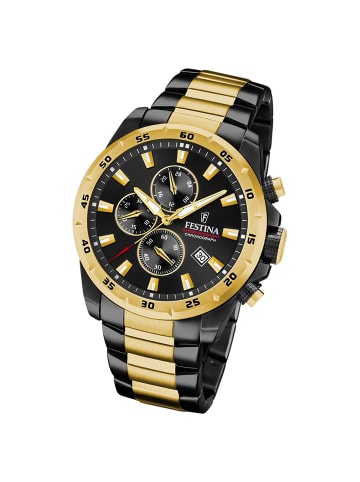 Festina Analog-Armbanduhr Festina Chronograph Sport schwarz, gold groß (ca. 45mm)
