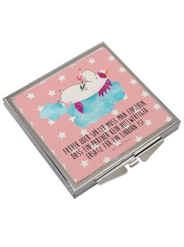 Mr. & Mrs. Panda Handtaschenspiegel quadratisch Einhorn Verliebt... in Rot Pastell