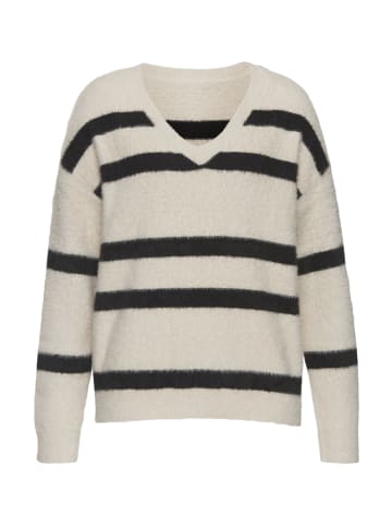 LASCANA Streifenpullover in sand-schwarz