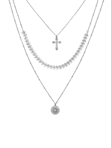 enflame 3-Fache Halskette mit Kreuz Edelstahl Medaillon Necklace in Silber