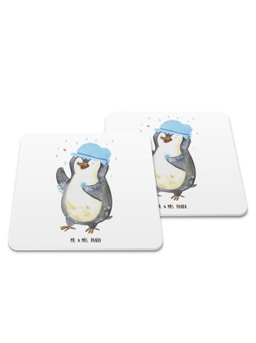Mr. & Mrs. Panda Untersetzer Eckig Pinguin Duschen ohne Spruch in Weiß
