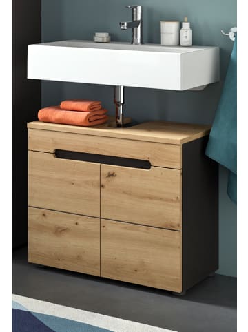 Inn.Furn Waschbeckenunterschrank Eiche, grau 63 cm, Waschtisch mit Soft-Close