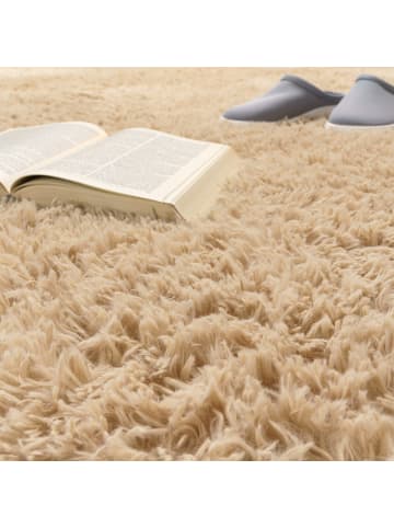 KADIMA DESIGN Hochflor Teppich Shaggy waschbar Unifarben Schlafzimmer in Beige