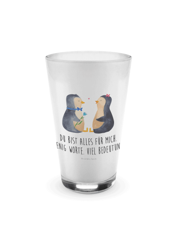 Mr. & Mrs. Panda Latte Macchiato Glas Pinguin Pärchen mit Spruch in Transparent