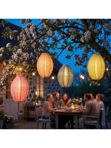 MARELIDA LED Solar Lampion oval Gartenlampion H: 33cm pink
