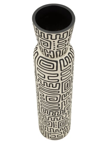 Mauro Ferretti Beige Keramikvase mit schwarzen Verzierungen, Ø 16 x 86 cm