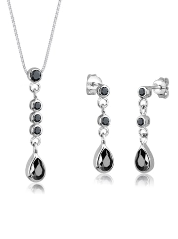 Elli Schmuckset 925 Sterling Silber Tropfen in Schwarz