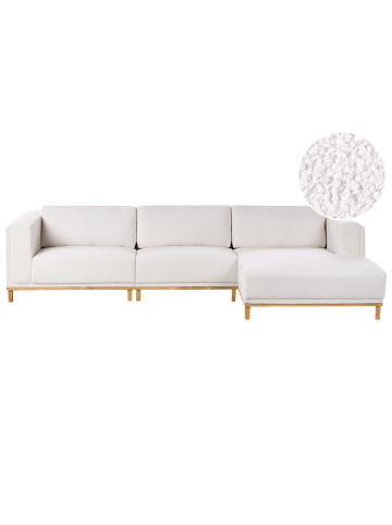 Beliani Ecksofa VENG in Weiß/Braun - (W) 347 x (H) 84 x (L) 156 cm linksseitig
