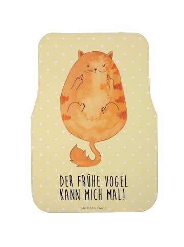 Mr. & Mrs. Panda Fußmatte Fürs Auto Katze Frühaufsteher mit Spruch in Gelb Pastell