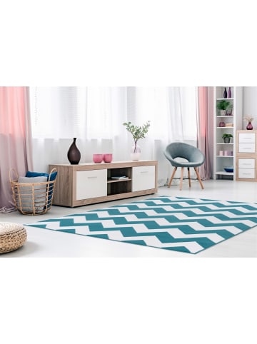 Kayoom Kurzflor Teppich Manolya 209 in türkis - rechteckig